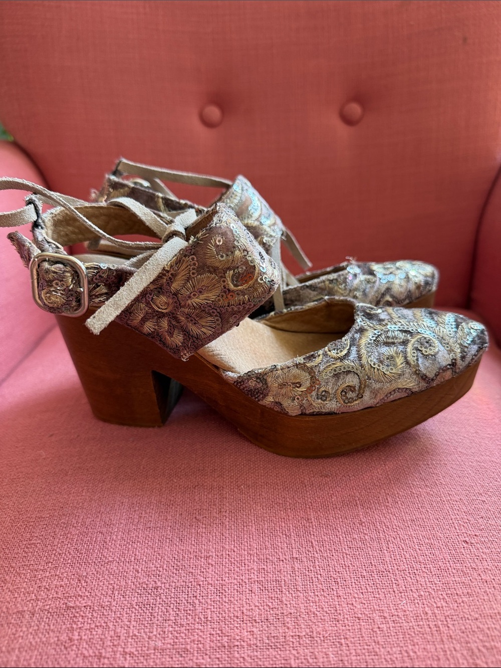 Free People Metallic Paisley Platform Sandals - Silver/Gold Tones